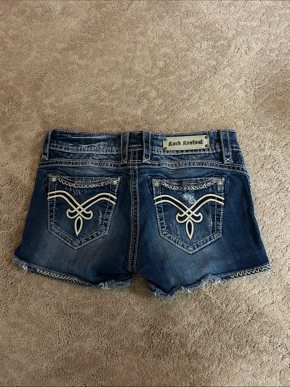 Women's Distressed Dark Blue Denim Shorts - Picture 2 of 6